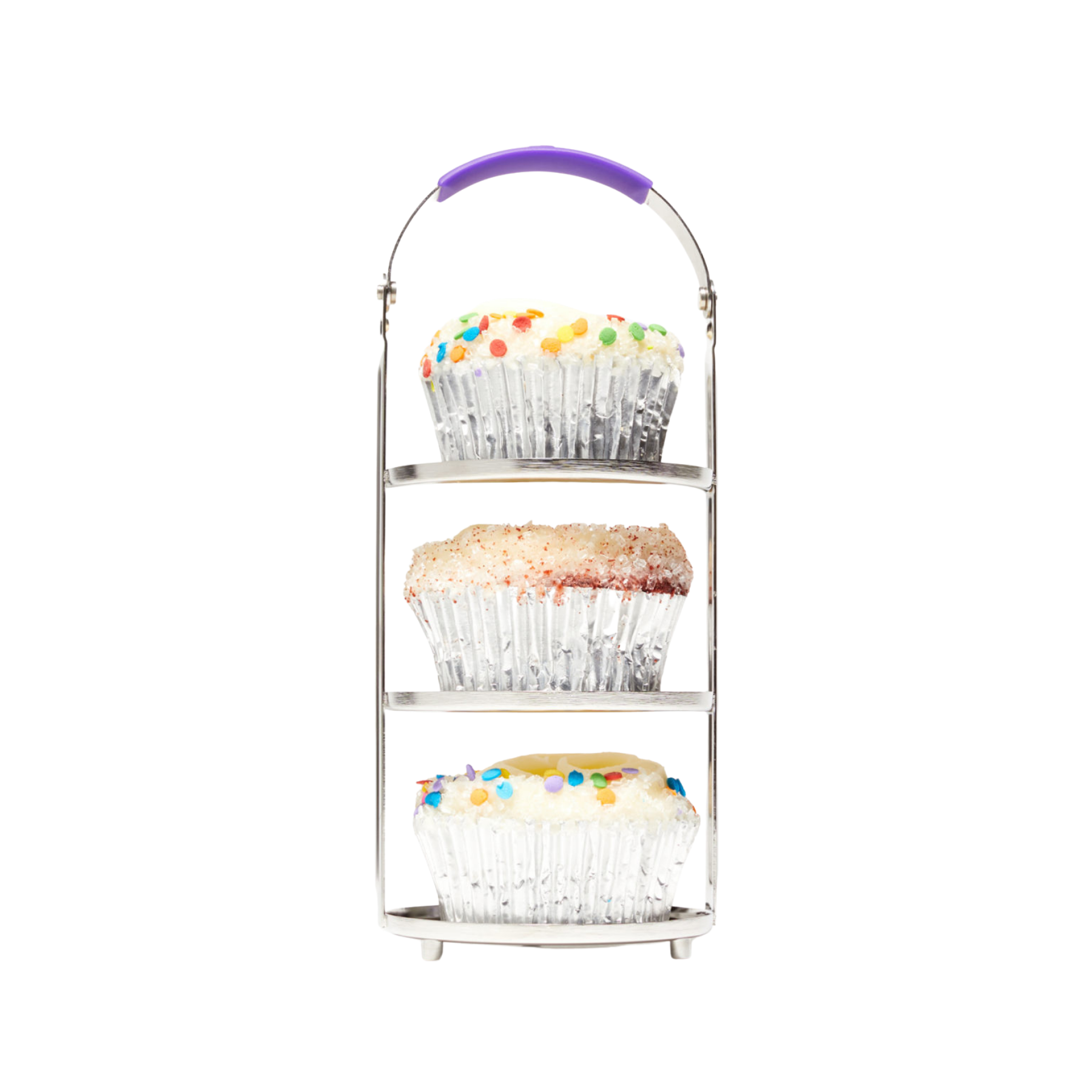 Ardent FX (Flex) Triple Lifter with cupcakes on each shelf on a white background